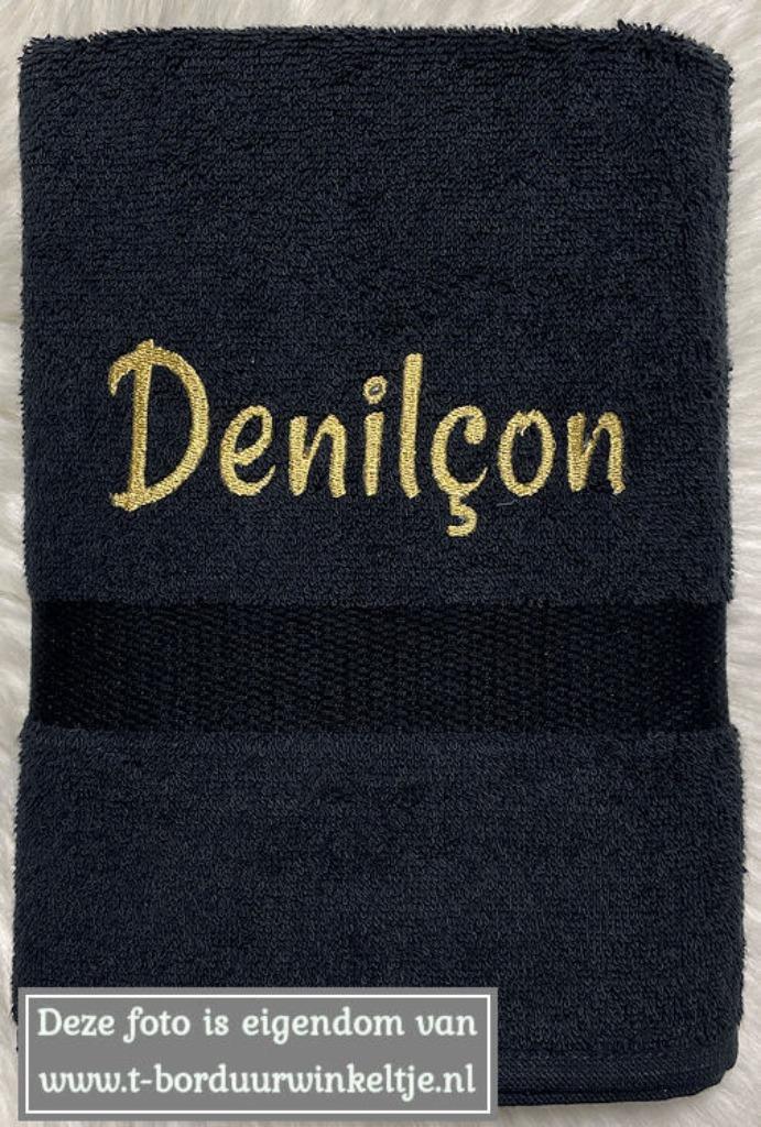 Handdoek Zwart geborduurd met naam, Huis en Inrichting, Badkamer | Badtextiel en Accessoires, Nieuw, Handdoek, Zwart, Ophalen of Verzenden