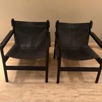 Toffe stoeltjes leer met hout, Huis en Inrichting, Stoelen, Ophalen, Bruin, Leer, Twee