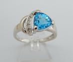 14 karaat Wit Gouden Ring Topaas 5 Diamanten Damesring, 18 tot 19, Wit, Nieuw, Ophalen of Verzenden