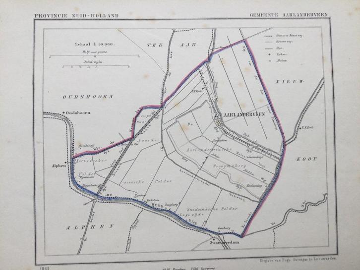 Alphen a/d Rijn, Aarlanderveen, 1865, Antiek en Kunst, Kunst | Etsen en Gravures, Verzenden