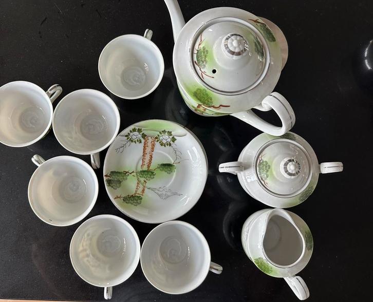 Vintage Saji Japan TeaSet Lithophane Geisha 15 pc Fine China, Antiek en Kunst, Antiek | Servies compleet, Ophalen of Verzenden