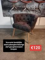 Brocante landelijke stoel aubergine gecapitonneerd €120, Huis en Inrichting, Ophalen, Metaal, Overige kleuren, .