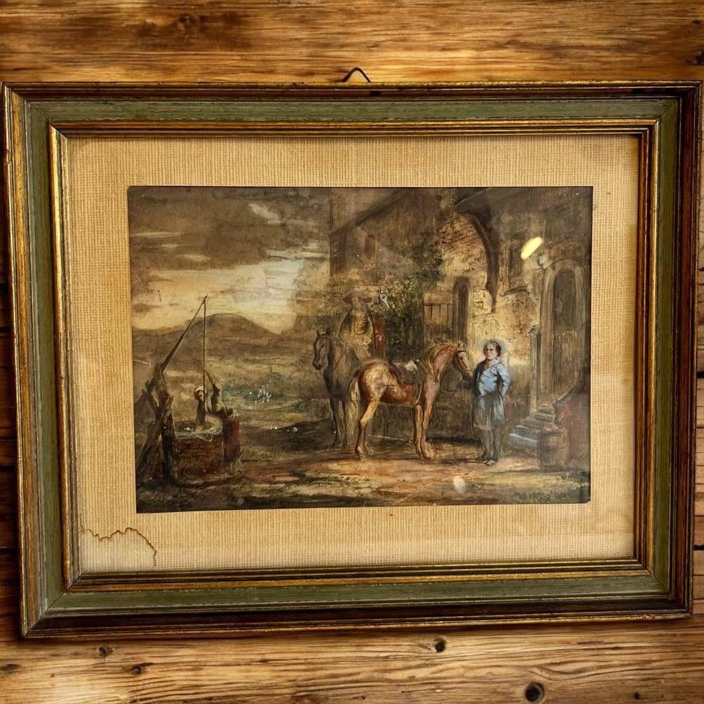 Antieke aquarel in jacht thema, Ophalen