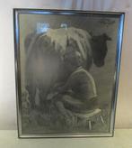 Prachtige Tekening 'Boerin Melkt Koe' - Denijs 1969, Antiek en Kunst, Kunst | Tekeningen en Foto's, Ophalen of Verzenden