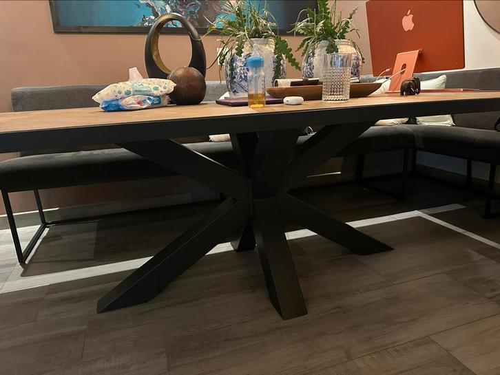 Moderne eethoek met hoekbank en visgraat tafel – topstaat!, Huis en Inrichting, Complete eetkamers, Zo goed als nieuw, Ophalen