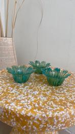 3x vintage waxine licht houders blauw antiek retro groen, Overige materialen, Blauw, Ophalen of Verzenden, Zo goed als nieuw