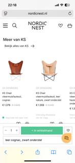KS Vlinderstoel Cognac Leer - Prima Staat, Huis en Inrichting, Fauteuils, Ophalen, Zo goed als nieuw, Leer, 75 tot 100 cm