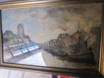 DODRECHT ??, Mooie aquarel met schepen en toren Info gezocht, Antiek en Kunst, Kunst | Schilderijen | Klassiek, Ophalen