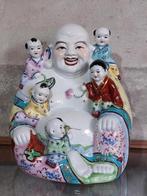 Oude antieke porselein happy boeddha familie rose, Antiek en Kunst, Antiek | Religie, Ophalen of Verzenden