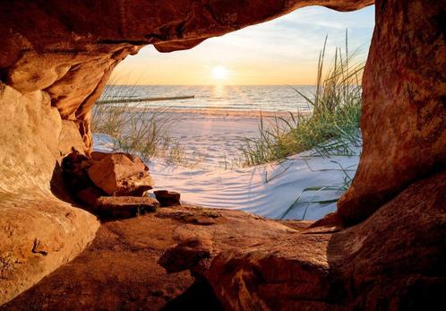 Grot 3D fotobehang, Strand, op maat, Fotobehang4you, Huis en Inrichting, Stoffering | Behang, Verzenden