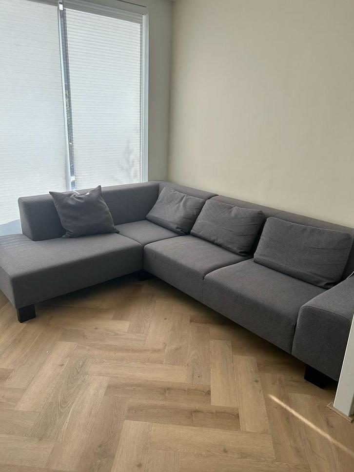 L-bank hoekbank grijs, Huis en Inrichting, Banken | Complete zithoeken, Gebruikt, Stof, Ophalen