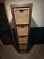 Bruine IKEA Kallax kast met rieten manden, Minder dan 50 cm, Gebruikt, Ophalen of Verzenden, 25 tot 50 cm