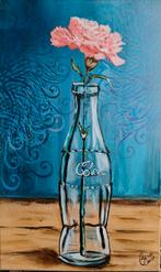Schilderij bloem in cola flesje, Ophalen of Verzenden
