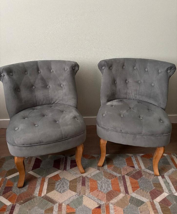 2 velvet fauteuils. Nieuwstaat. Samen voor €90,-, Huis en Inrichting, Fauteuils, Zo goed als nieuw, Hout, Stof, 50 tot 75 cm, Minder dan 75 cm