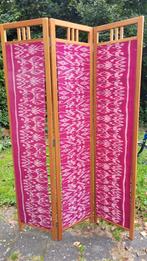 Mooi houten kamerscherm met rode ikat stof, Ophalen, Gebruikt