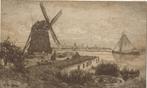 Oskar Paul Matthes ets "Molen en Zeilboot", zonder datum, Ophalen, Minder dan 50 cm, Gebruikt, Oorspronkelijke maker