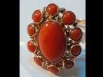 Antieke gouden Entourage ring Bloedkoraal , 14 karaat goud, Sieraden, Tassen en Uiterlijk, Ringen, Verzenden, Zo goed als nieuw