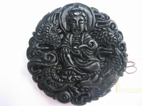 Prachtige Chinese jade Amulet hanger.GUAN YIN 816#, Sieraden, Tassen en Uiterlijk, Kettinghangers, Zo goed als nieuw, Steen of Mineraal