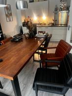 Eetkamerstoelen: 4x zwart, 2x cognac kunstleer, Huis en Inrichting, Stoelen, Ophalen, Gebruikt, Kunststof