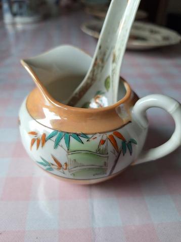 Vintage Crèmkan met Lepel - Bamboe Design beschikbaar voor biedingen