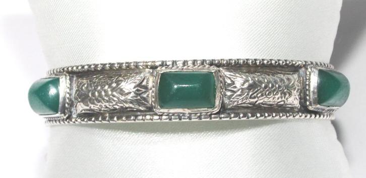 Schitterende Art Deco Zilver Chrysopraas Armband, Sieraden, Tassen en Uiterlijk, Antieke sieraden, Armband, Zilver, Met edelsteen