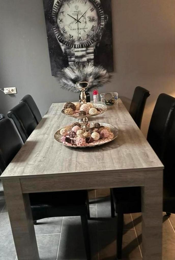 Eettafel met 6 stoelen - Grijs Eiken, Huis en Inrichting, Tafels | Eettafels, Gebruikt, 100 tot 150 cm, 150 tot 200 cm, Vijf personen of meer