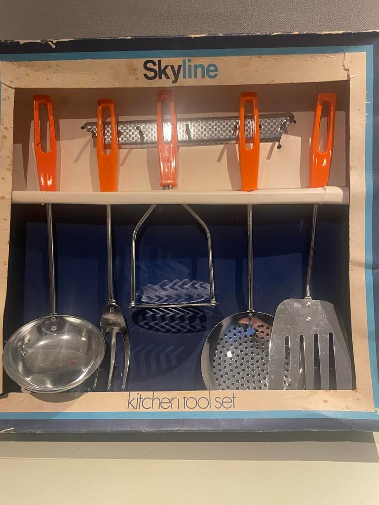 Vintage Skyline Lepelrek Keukengerei Set, Huis en Inrichting, Keuken | Bestek, Ophalen of Verzenden, Gebruikt, Rvs of Chroom, Los bestek
