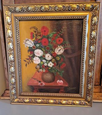 Bloemstilleven Schilderij in Gouden Lijst beschikbaar voor biedingen