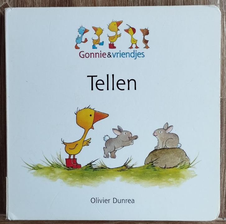 Tellen - Gonnie en vriendjes - Olivier Dunrea - Kartonboekje, Boeken, Kinderboeken | Baby's en Peuters, Zo goed als nieuw, 2 tot 3 jaar