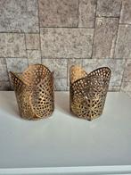 2 antique brass opengewerkte kandelaars, Ophalen of Verzenden, Nieuw, Overige materialen, Minder dan 25 cm