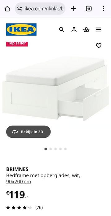 IKEA Brimnes Bedframe 90x200 cm - Wit met opberglades - afbeelding 3