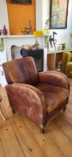 Vintage leren rokerstoel, Huis en Inrichting, Fauteuils, Ophalen, Gebruikt, Leer, Retro