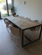 Robuuste houten tafel met stalen frame, Huis en Inrichting, Tafels | Eettafels, Ophalen, Gebruikt, 200 cm of meer, 50 tot 100 cm
