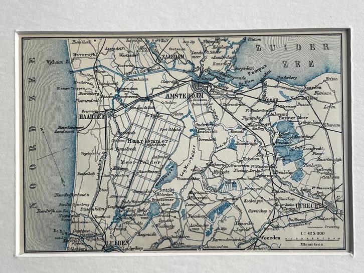 1885 Landkaart leiden amsterdam denhaag delft rotterdam etc, Boeken, Atlassen en Landkaarten, Zo goed als nieuw, Landkaart, Nederland