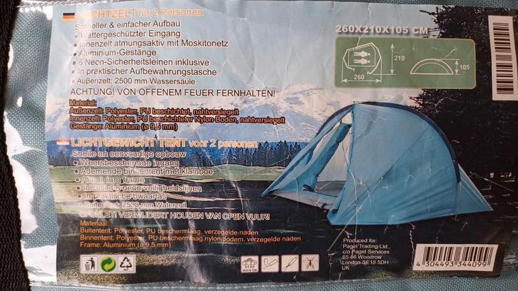 2-persoons Trekkerstent - Compleet! Festival- tip., Caravans en Kamperen, Kampeeraccessoires, Zo goed als nieuw, Ophalen