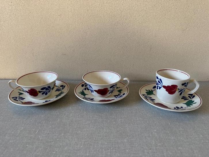 3x I.Z.G.S. kop en schotels theekopjes BOERENBONT, Huis en Inrichting, Keuken | Servies, Gebruikt, Overige typen, Boerenbont, Aardewerk