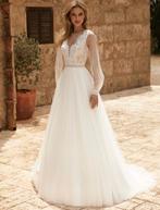 Nieuwe trouwjurk Debora lange tule mouwen kant, Ophalen of Verzenden, Nieuw, Wit, Trouwjurk