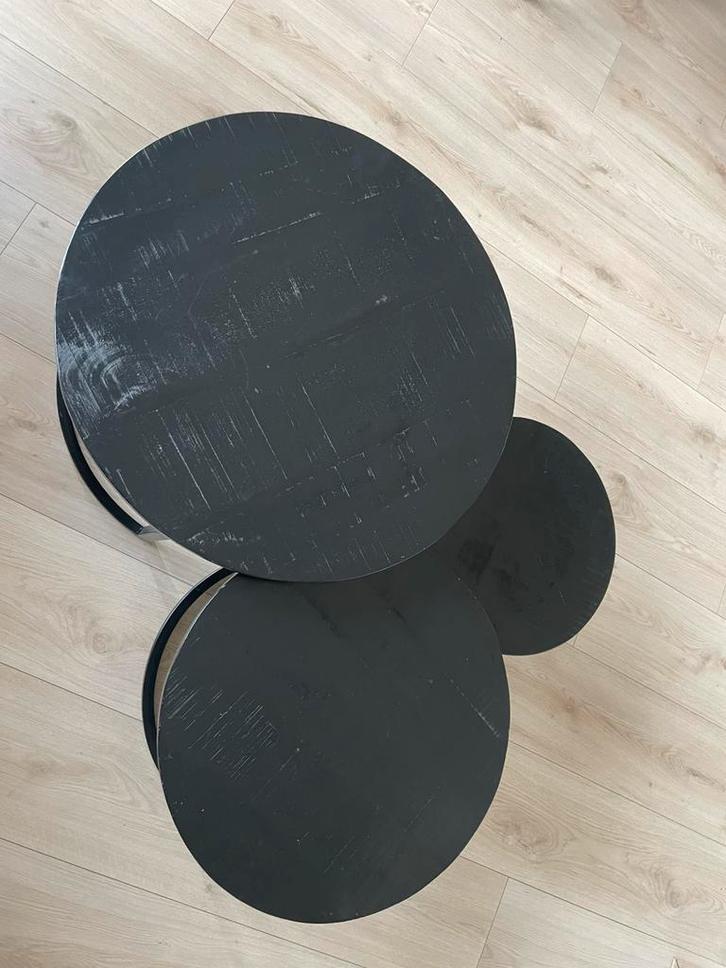 Salontafel set van 3 – mango hout zwart (gebruikt), Huis en Inrichting, Tafels | Salontafels, Minder dan 50 cm, 50 tot 100 cm
