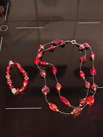 Vintage ketting, wijnrode kralen op staaldraad, zilver slot, Sieraden, Tassen en Uiterlijk, Overige Accessoires, Ophalen of Verzenden