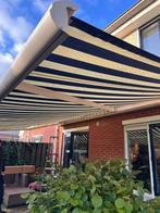 Roorda Casette Knikarmscherm 6m x 3,5m Blauw/wit nette staat, Tuin en Terras, Zonneschermen, Ophalen, Gebruikt, 450 cm of meer