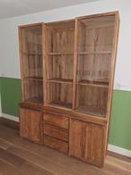 Teak houten kast met schuifdeuren en lades, Huis en Inrichting, Kasten | Boekenkasten, Ophalen, Gebruikt, 200 cm of meer, Glas