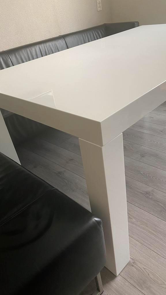 Goossens eettafel met 4 creme lederen stoelen 95,00 euro!, Huis en Inrichting, Tafels | Eettafels, Gebruikt, 50 tot 100 cm, 150 tot 200 cm
