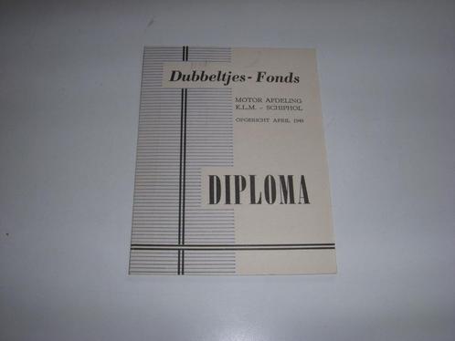 Diploma dubbeltjes - fonds, Motor afdeling K.L.M Schiphol, Verzamelen, Luchtvaart en Vliegtuigspotten, Gebruikt, Overige typen
