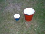 Vintage rode melk emmer en blauw emmertje, Ophalen of Verzenden