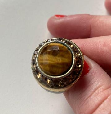 Vintage goudkleur tijgeroog rhinestones strass ring costume beschikbaar voor biedingen