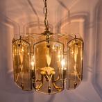Vintage Hollywood Regency hanglamp met rookglas, Huis en Inrichting, Lampen | Hanglampen, Ophalen of Verzenden, Zo goed als nieuw