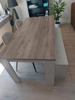 Tafel mooi onderhouden met 2 zitbanken, Ophalen, Gebruikt, 50 tot 100 cm, Vijf personen of meer