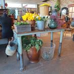 Stoere werkbank/keukenblok met metalen onderstel, Ophalen, Gebruikt