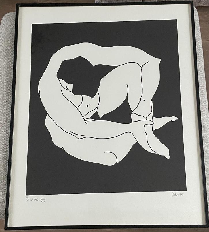 AUK DE BOER (Utrecht 1957) - linosnede naakt 1984 grafiek, Antiek en Kunst, Kunst | Etsen en Gravures, Ophalen