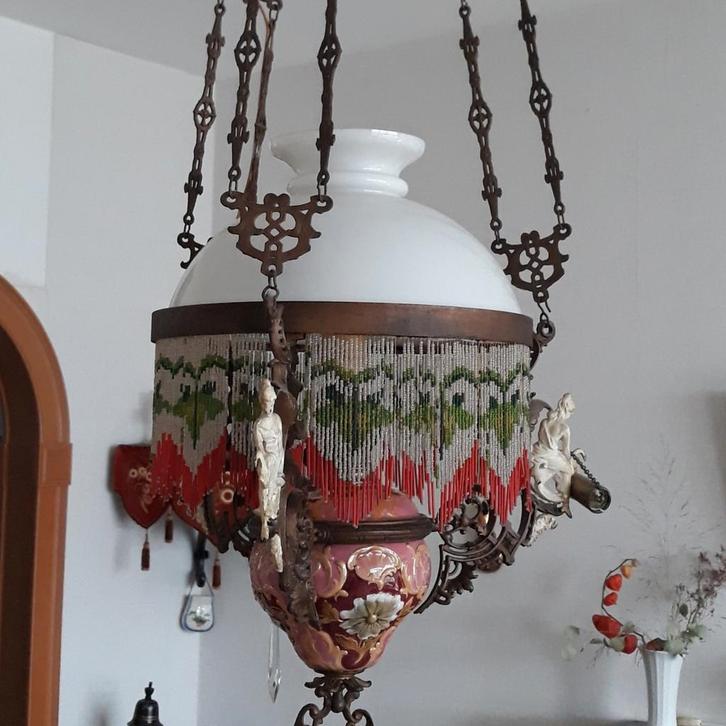 Unieke hangpetroleum petroleum lamp, Antiek en Kunst, Antiek | Lampen, Ophalen of Verzenden